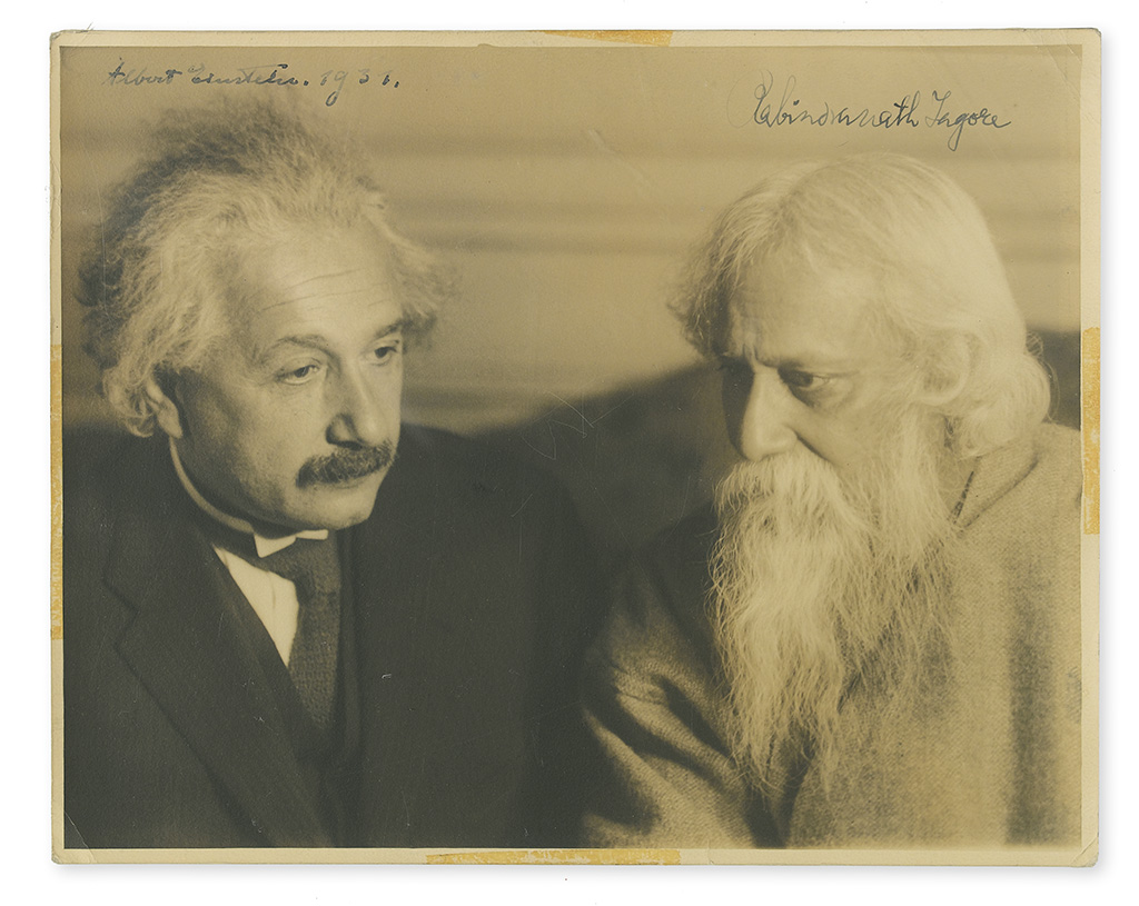 EINSTEIN, ALBERT; AND RABINDRANATH TAGORE. Photograph Signed, by both, additionally dated by Einstein,